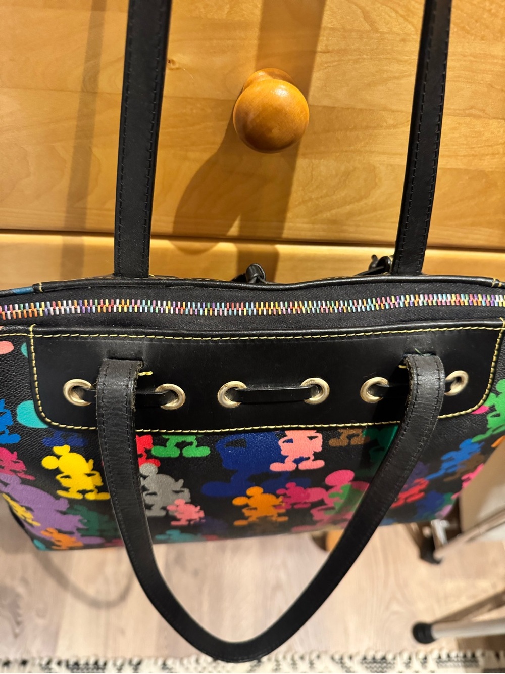 Dooney & Bourke Black Multicolor Teddy Bear Print Drawstring Shoulder Bag - Picture 4 of 6